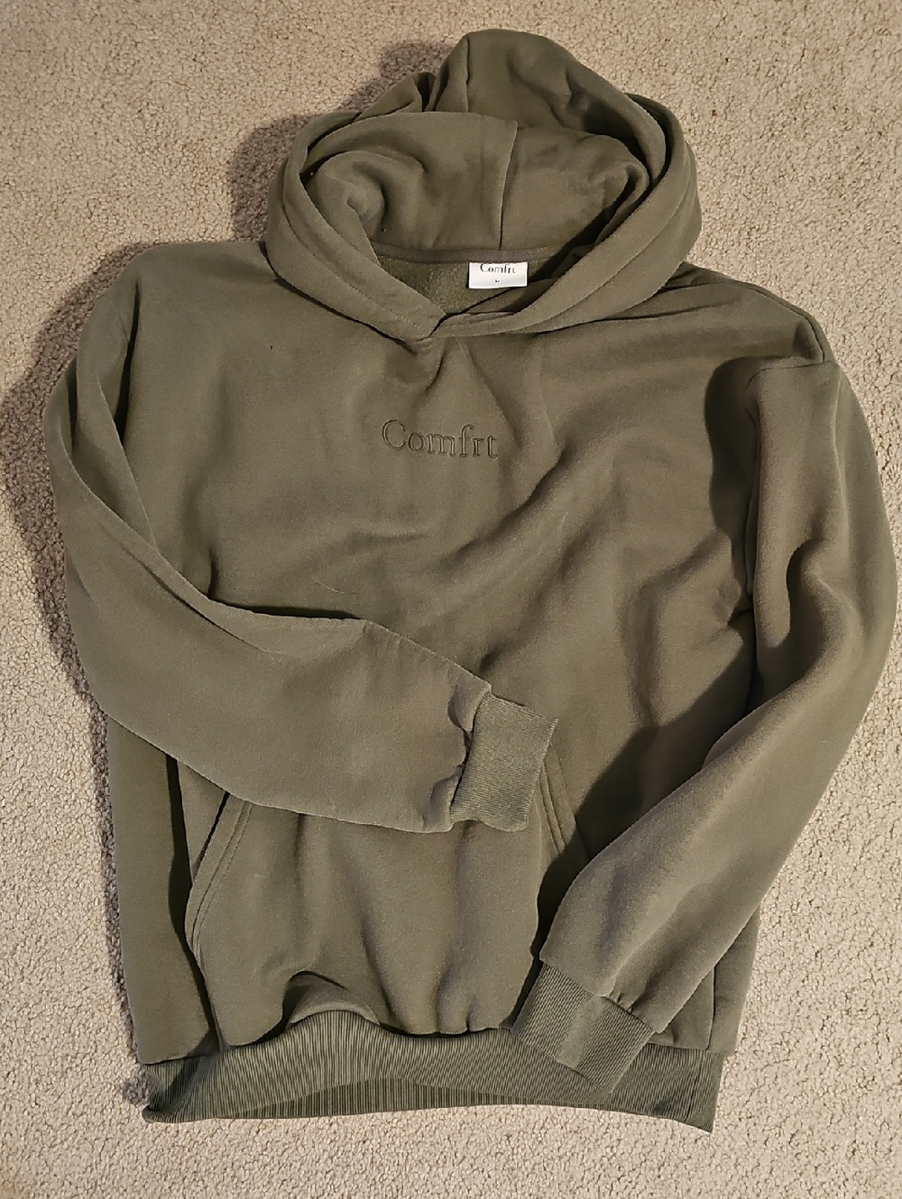 Comfort Embroidered Olive Green Hoodie - Women's Pullover